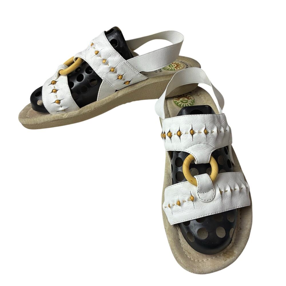 Earth Shoe Apache Comfort Sandals White Double Strap O Ring Leather Women's 8.5